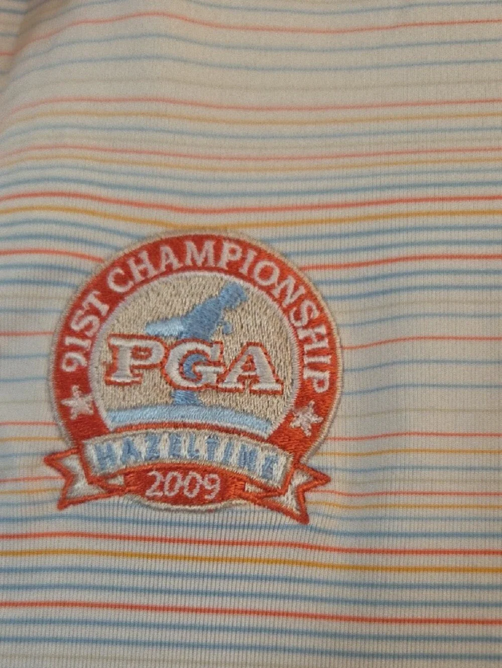 Nike Women's Light Pink and White Striped Quarter-Zip Polo